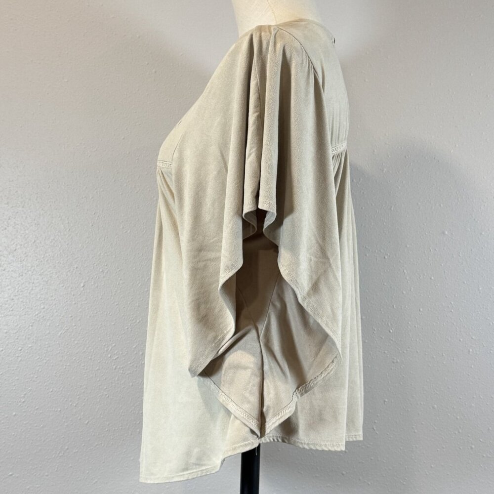 Maurices Womens Beige Tan Eyelet Blouse Short Dolman Sleeves Keyhole Size Small - Picture 7 of 15